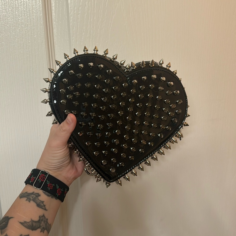 NEVER USED stud studded black silver heart backpack- reckless devotion